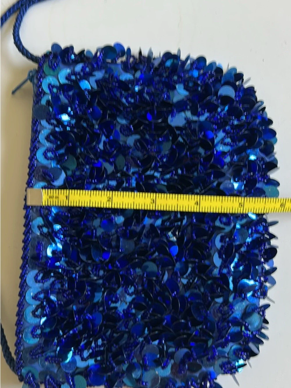 Blue Sequin Evening Clutch with Braided Strap